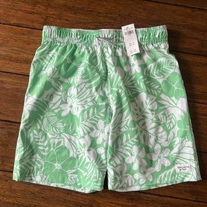 NEW w Tags Abercrombie Kids Swim Trunks Boys Size 15/16 Green Tropical Shorts